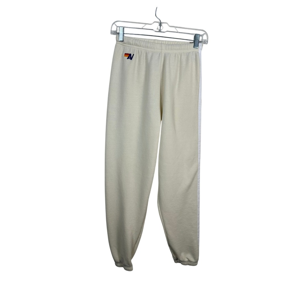Aviator Nation Sweatpants Women Small Cream Very Good Tonal Stripe Joggers